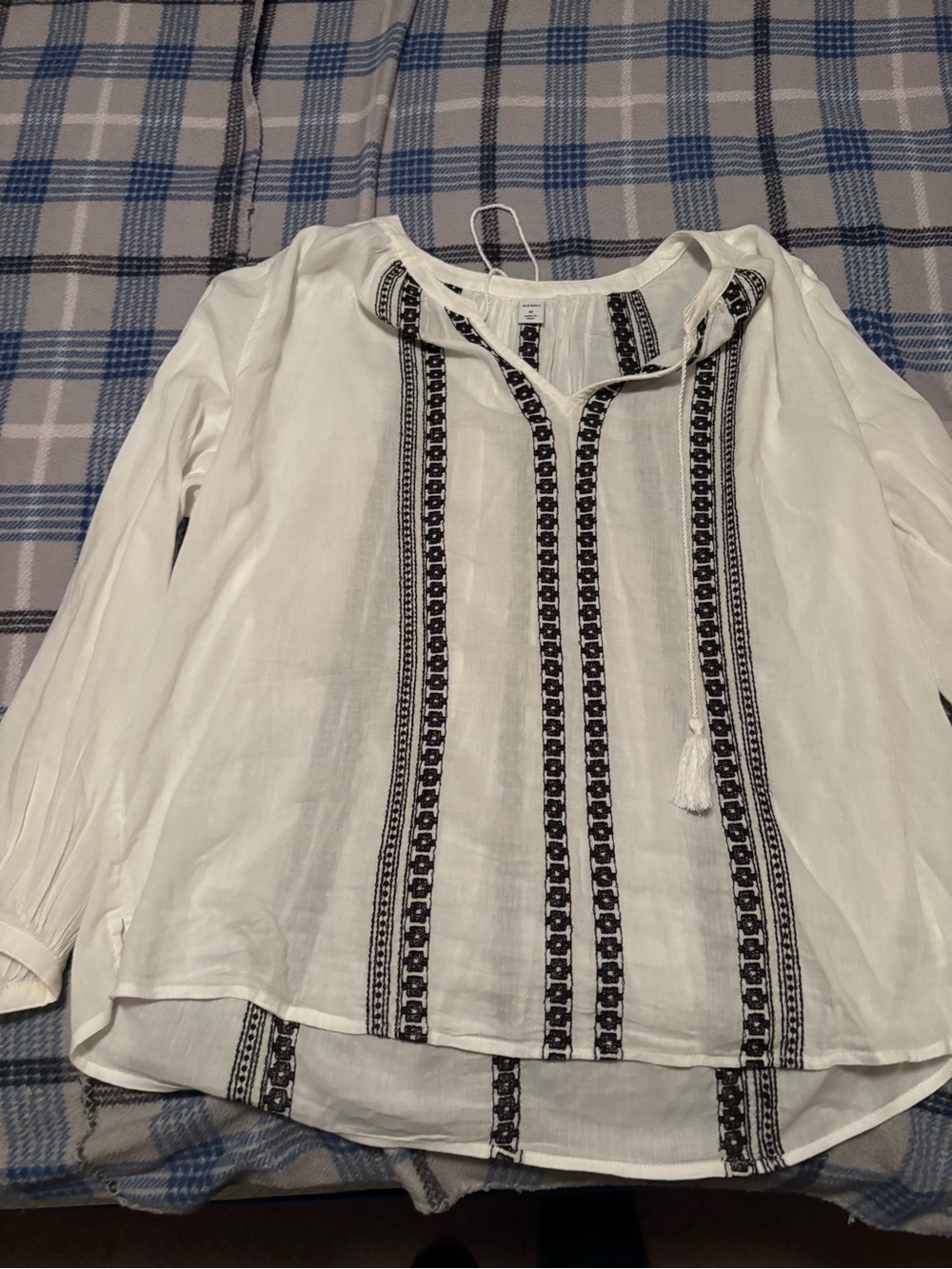 Old Navy White Peasant Tunic with Black Embroidery